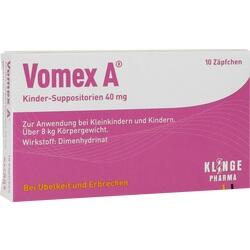 Eine Packung mit Zäpfchen für Kinder gegen Übelkeit, vom Hersteller Klinge Pharma.