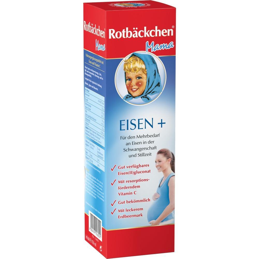 Verpackung von Rotbäckchen Mama Eisen+ mit Bild einer schwangeren Frau.